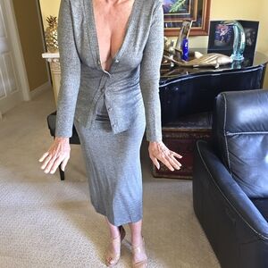 Polly Peck Silver Long Sleeve Top & Midi Skirt Set